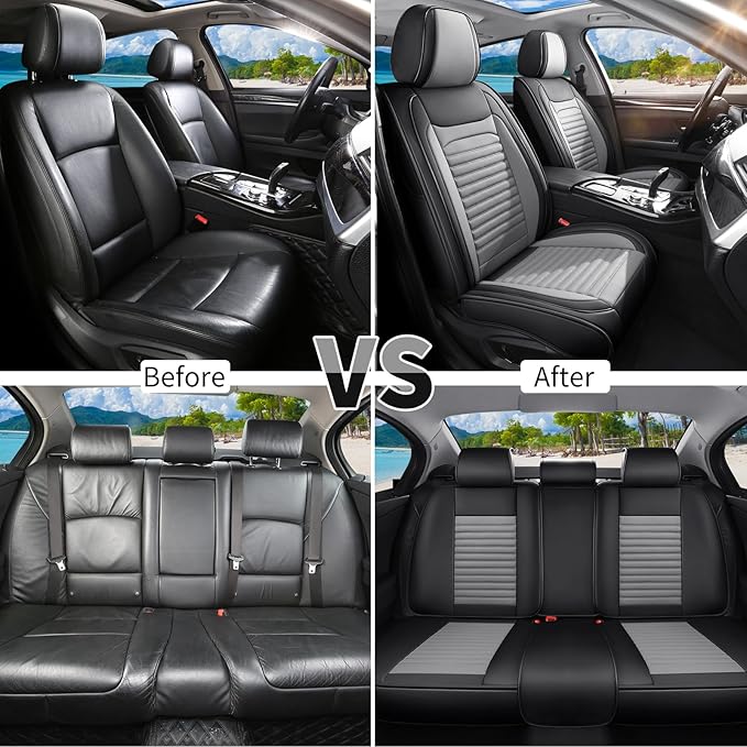 Car Seat Covers Full Set Fit for Toyota Corolla 2000-2026, Premium Faux Leather Car Seat Protector,Breathable Anti-Slip Full Wrapping Edge Seat Covers(Black&Gray,Full Set)