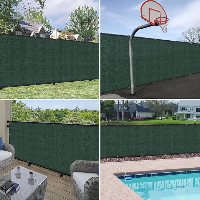 Windscreen4less Privacy Fence Screen Heavy Duty Windscreen Fencing Mesh Fabric Shade Net Cover with Brass Grommtes for Outdoor Wall Garden Yard Pool Deck, 8'x72' Green