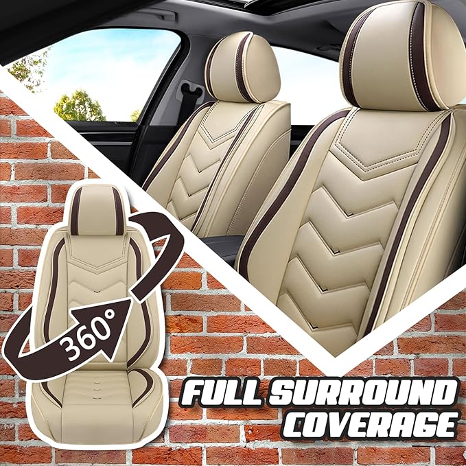 Car Seat Covers for Fiat 500 2012-2019, Premium Nappa Leather Car Seat Cover, Stylish Sport Seat Covers， Automobile Seat Cover Sets.(Standard 2 Seats/Beige)
