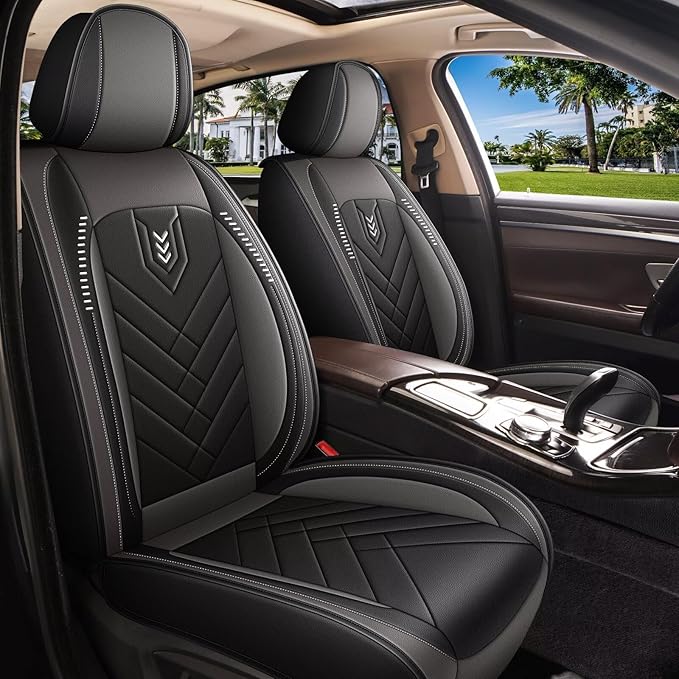 AOMSAZTO Car Seat Covers Fit for Hyundai Santa Fe 2007-2025 2026 Premium Front Seat Covers Waterproof Leather Automotive Seat Covers Compatible with Airbag (2 Seats,Black)