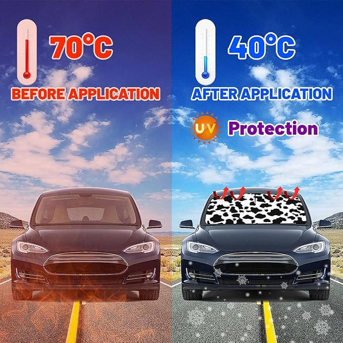 Socira Cow Print Windshield Sun Shade Umbrella Foldable Cow Sunshade for Front Window Auto Windshield Sunshade Covers Car Accessories Protect from Sun Rays Heat 57'' X 30''