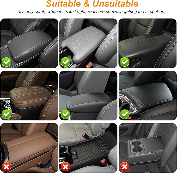 Car Center Console Cover Fit for Jeep Gladiator - Leather Armrest Covers with 2 Storage Pockets(Black)