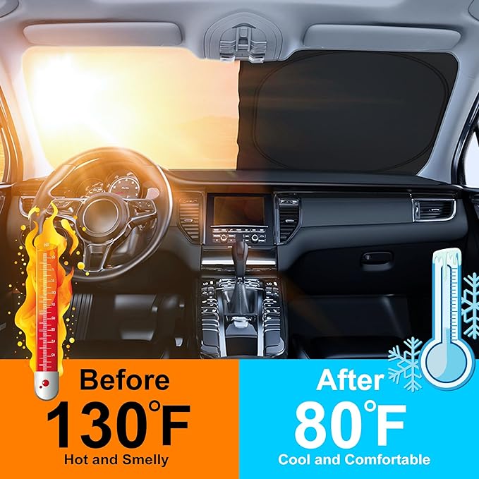 Windshield Sun Shade Custom Fit for 2021 2022 2023 2024 2025 2026 Genesis GV80 Accessories Foldable Sunshade Sun Blocker Protect Car from Sun Rays & Heat Damage Keep Car Cooler