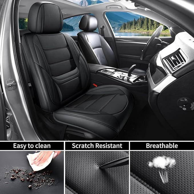 Car Seat Covers Full Set Custom Fit for Saturn ION 2003-2010,Premium Faux Leather with Lumbar Support, Breathable, Anti-Slip & Soft Touch(Black,Fullset)