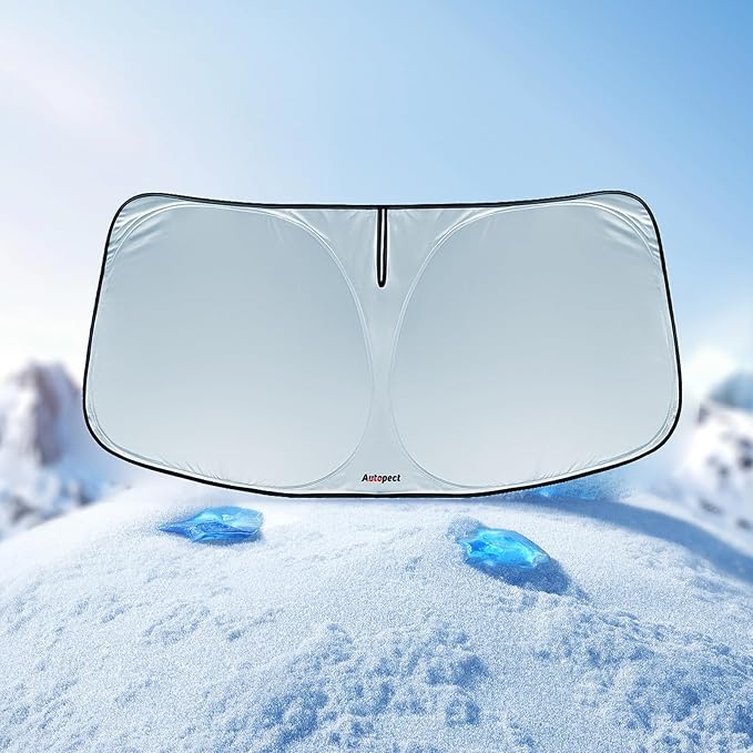 Windshield Sun Shade for Chevrolet Silverado 2019-2026 – Custom Fit Sun Shield with Mirror Cut‑Out, Blocks Heat & UV, Foldable with Storage Pouch - Chevy Silverado Windshield Sunshade