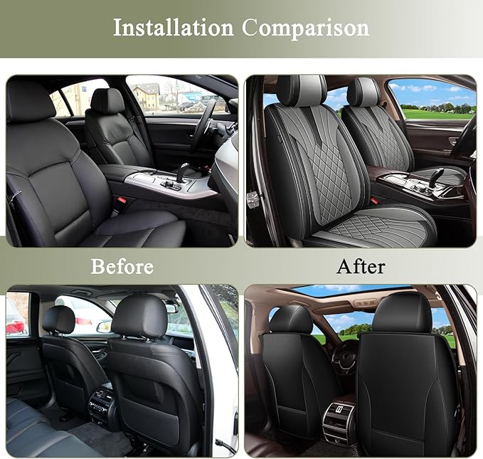 Car Seat Covers Front Pair for Acura RDX 2008-2025 2026: Breathable Perforated Leather Seat Cover (Black&Grey)
