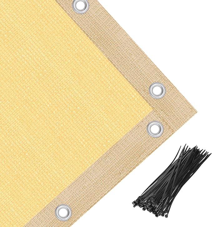 Amagenix 90% Shade Fabric 9'X 19' Sand Sun Shade Cloth with Grommets for Pergola Replacement Shade Cover Canopy, Heavy Duty, Cable Zip Ties Included (We Customized)