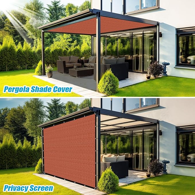 Amagenix 90% Pergola Shade Cover 5' X 10' Sun Shade Cloth with Grommets for Outdoor Garden Patio Porch, Commercial Grade 200 GSM - Cable Zip Ties Included (We Customized) GN108, Rust Red