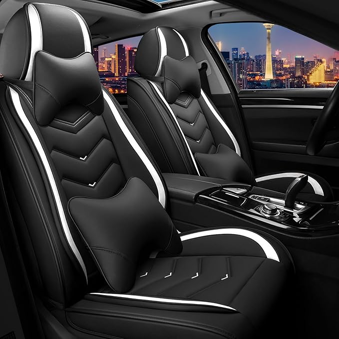 CTDS Car Seat Covers for Toyota Corolla 2000-2026, Stylish Sport Seat Cover, Premium Nappa Leather Car Seat Cover. Automobile Seat Covers Sets.(Luxury 2 Seats/Black White)