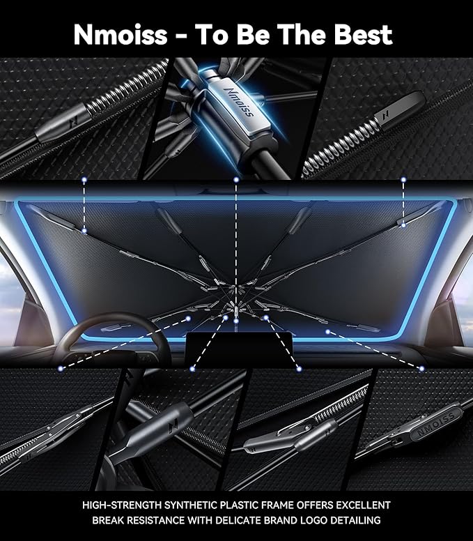 Windshield Sun Shade Umbrella for for Toyota 4runner Highlander RAV4 - [Vinyl Coating Heat Shield] Protect Car from Sun Rays & Heat Damage Keep Cool and Protect Interior, Spring Structure Edge