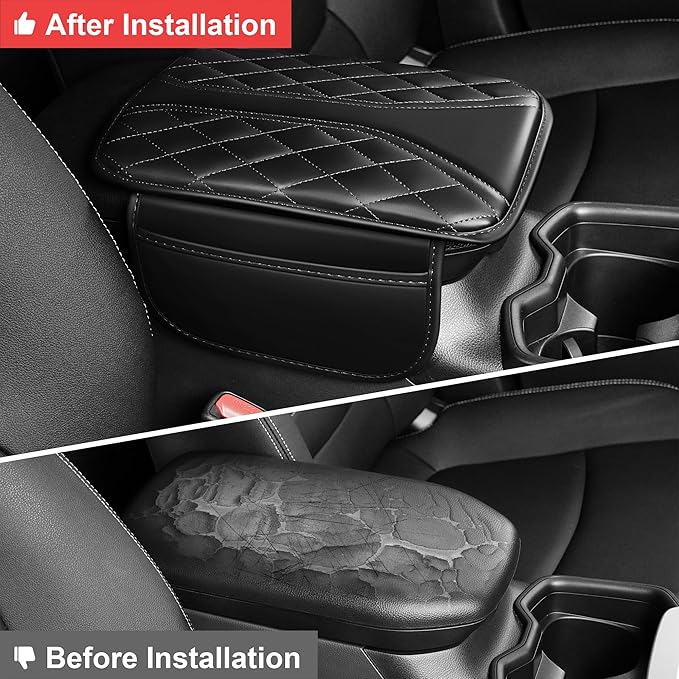 Car Center Console Cover Fit for Jeep Grand Cherokee - Leather Armrest Covers with 2 Storage Pockets(Black)