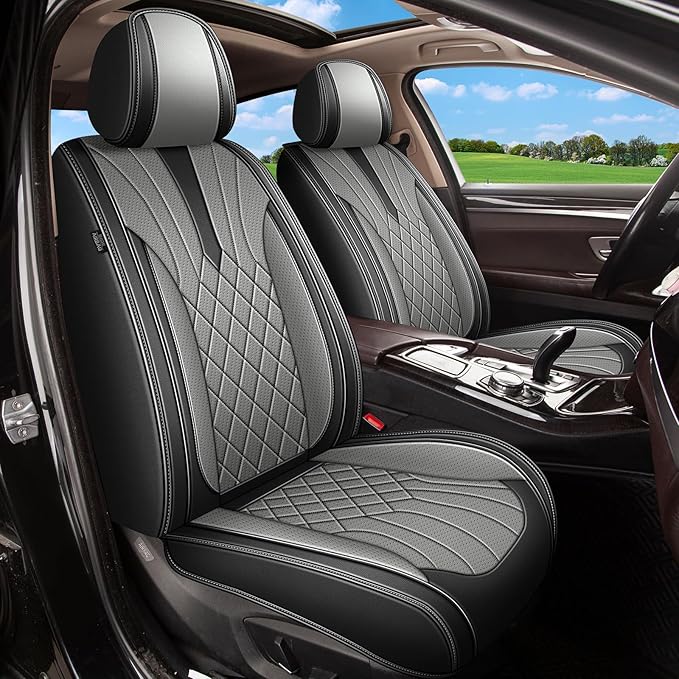 Car Seat Covers for Honda Pilot 2005-2016: 5 Seats Breathable Perforated Leather Seat Cover for Honda Pilot Accessories Interior (Black & Grey)