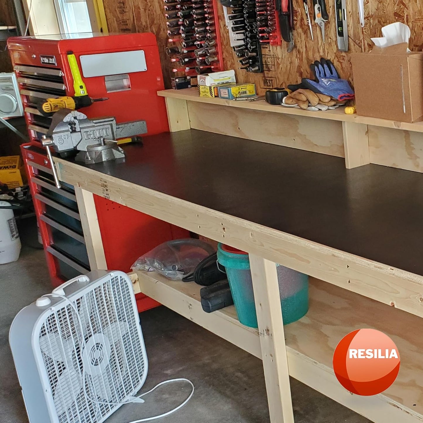 RESILIA Work Bench Mat - 40" X 96", Scratch-Resistant PVC Mats - Protect Your Workbench, Table, or Tool Station from Painting, Woodworking, Crafting, Building, & More, Black, Made in The USA