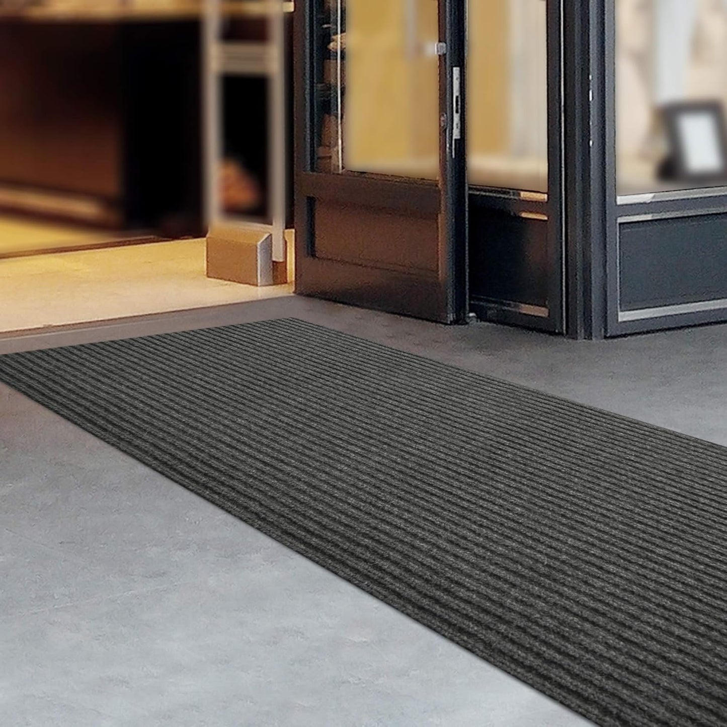 iCustomRug Spartan Weather Warrior Duty Indoor/Outdoor Utility Ribbed in 3ft,4ft,6ft Widths 70 Custom Sizes with Natural Non-Slip Rubber Backing 4'X20' in Charcoal