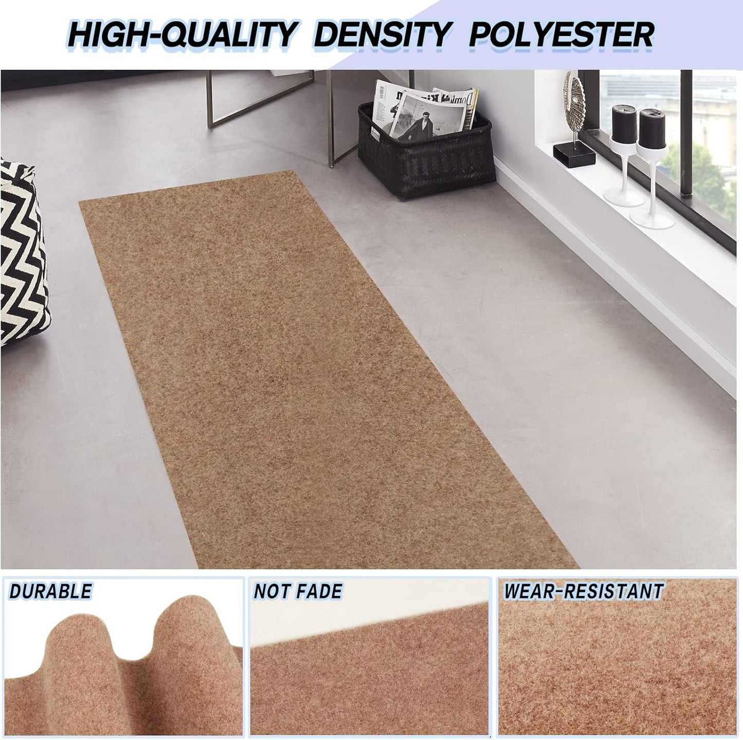 Custom Size Backed Non-Slip Area Rugs Runner, Easy Clean, Waterproof Runner Rugs for Hallway Entryway, Kitchen, Laundry, 2FT x 59FT, Beige