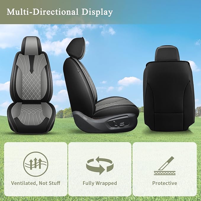 Car Seat Covers Front Pair for Nissan Sentra 2008-2025 2026: Breathable Perforated Leather Seat Cover (Black&Grey)