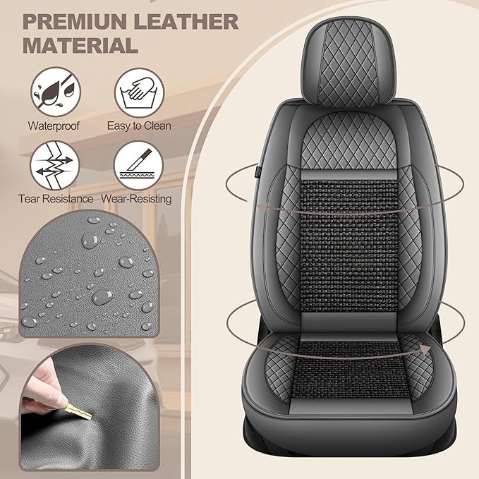 TTX LIGHTING for Honda Pilot 2005-2016 Car Seat Covers, Breathable Ice Silk & Leather Seat Protector, Cool & Anti-Sweat for Long Driving, Airbag Compatible, 2 Front Seats (Black&Gray)