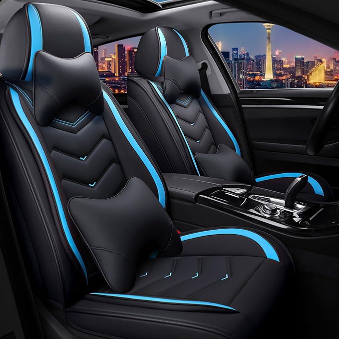 CTDS Car Seat Covers for Nissan Altima 2001-2026, Stylish Sport Seat Cover, Premium Nappa Leather Car Seat Cover. Automobile Seat Covers Sets.(Luxury 2 Seats/Black Blue)