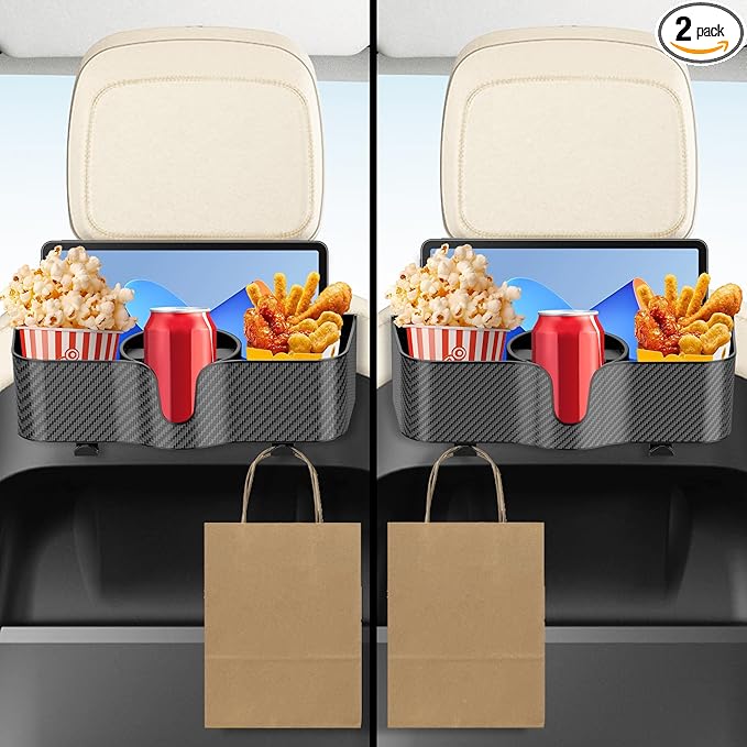 Car Headrest Backseat Organizer with Cup Holder,3 in 1 Backseat Cup Holder, Storage Box Organizer & Hooks for Car, for Hold Phone,Snacks, Drinks, Handbag, Compatible with Most Vehicles Black 2pcs (2)