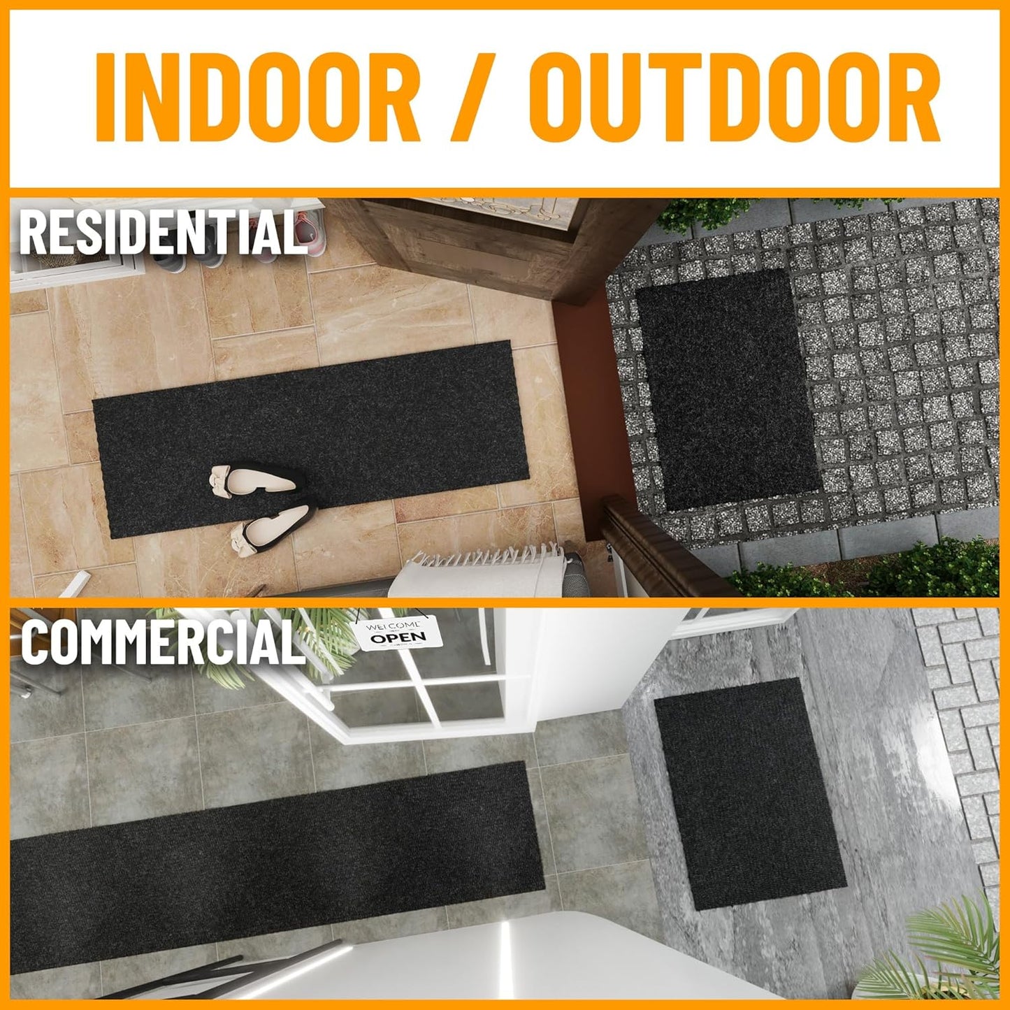 Ottomanson 2'7" x 31' Hallway Runner with Scraper Pile - Extra Durable Non-Slip Rug Mat for Indoor & Outdoor Use - Ideal for Kitchen, Entryway & Garage - High-Traffic Carpet, Black