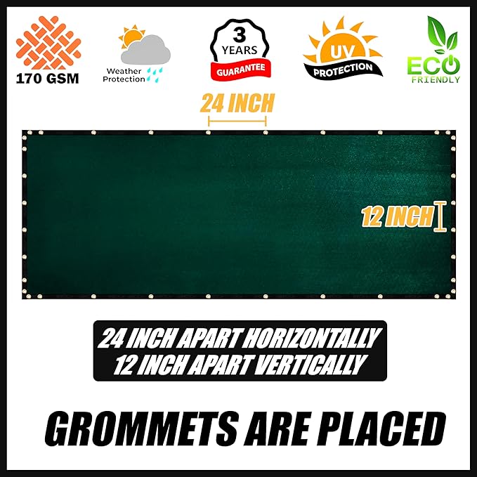 Royal Shade Custom Size 6' x 135' Green Fence Privacy Screen Windscreen Cover Netting Mesh Fabric Cloth - Cable Zip Ties Included (We Make Custom Size)
