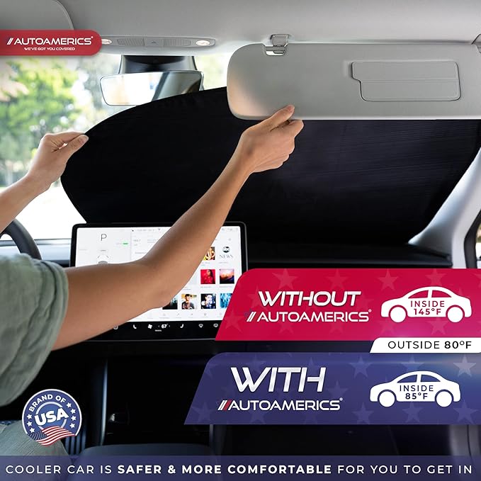 Autoamerics 2-Piece Windshield Sun Shade - Metallic Gray Foldable Car Front Window Sunshade for Most Cars SUV Truck Heat Blocker Visor Protector Blocks Max UV Rays and Keeps Your Vehicle Cool - Large