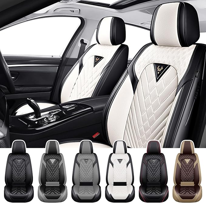 Truck Seat Covers for GMC Sierra 1500 2007-2026, Waterproof Premium Leather Full Coverage Car Seat Cover, Muscle Sport Style Auto Interior Seat Cover Sets (Front Set/Black White)
