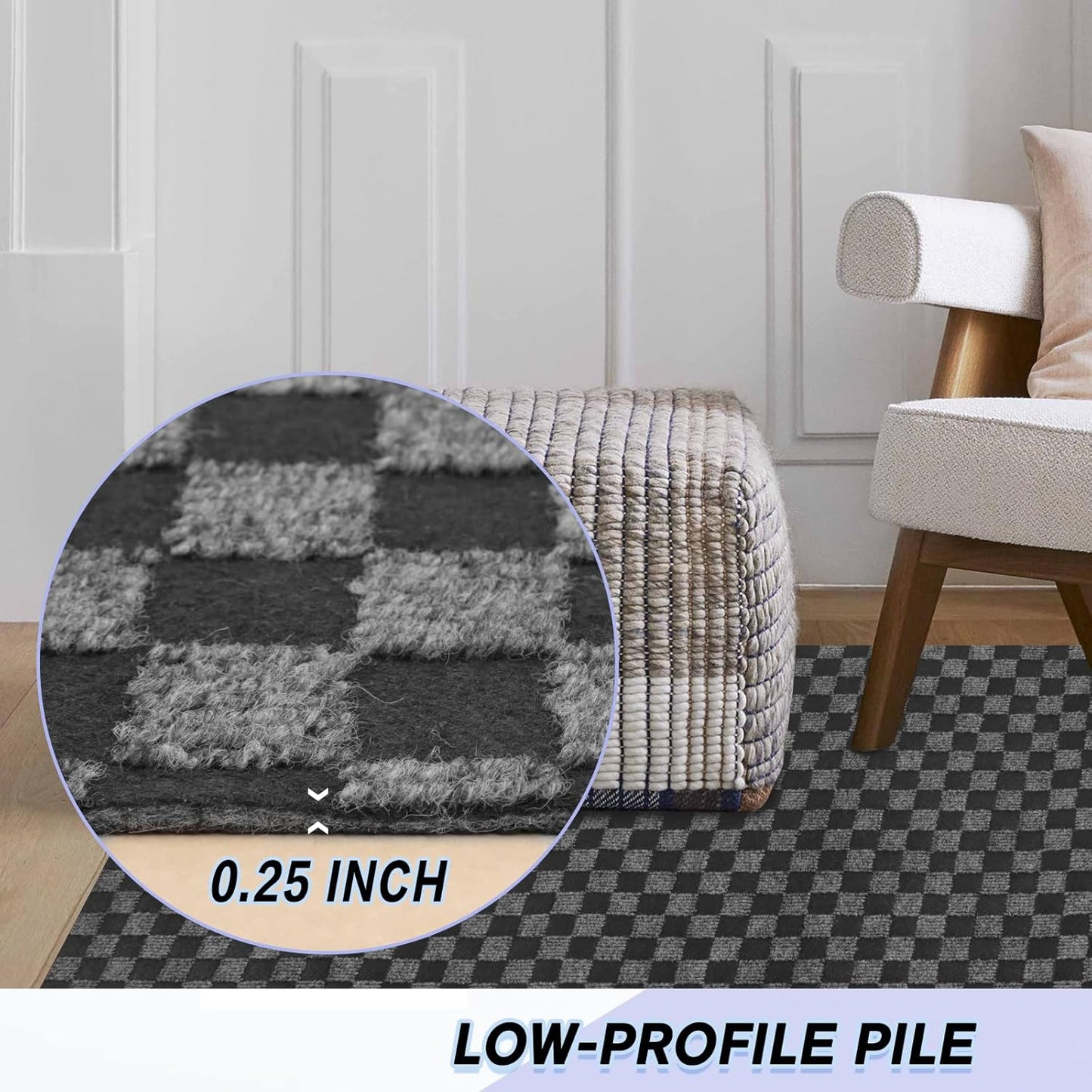 Custom Size Backed Non-Slip Area Rugs Runner, Easy Clean, Waterproof Runner Rugs for Hallway Entryway, Kitchen, Laundry, 3FT x 69FT, Gray Checkered