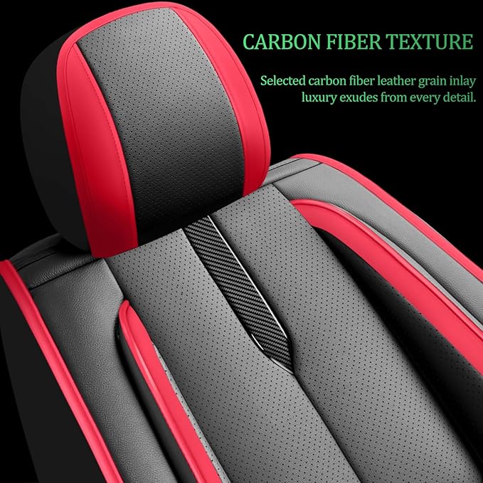 Fit Kona Car Seat Covers for Hyundai Kona 2018-2024 2025 2026 -Upgraded Premium Waterproof & Breathable Leather,Airbag Compatible,All-Weather Seat Cushion Protector,Full Set,Black-Red