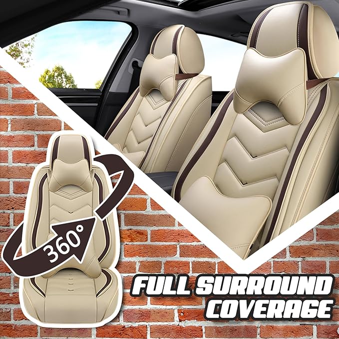 Car Seat Covers for Lexus ES 350 2007-2026, Premium Nappa Leather Car Seat Cover, Stylish Sport Seat Covers， Automobile Seat Cover Sets.(Luxury 2 Seats/Beige)