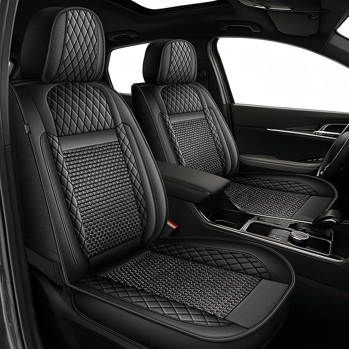 TTX LIGHTING for Toyota Corolla 2000-2019 Car Seat Covers, Breathable Ice Silk & Leather Seat Protector, Cool & Anti-Sweat for Long Driving, Airbag Compatible, 2 Front Seats (Black)