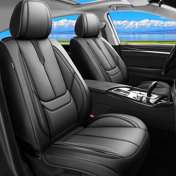 Fit Sonata Car Seat Covers for Hyundai Sonata 2004-2024 2025 2026 -Upgraded Premium Waterproof & Breathable Leather,Airbag Compatible,All-Weather Seat Cushion Protector,Full Set,Black