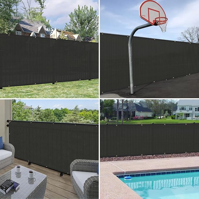 Windscreen4less Privacy Fence Screen Heavy Duty Windscreen Fencing Mesh Fabric Shade Net Cover with Brass Grommtes for Outdoor Wall Garden Yard Pool Deck, 8'x85' Black