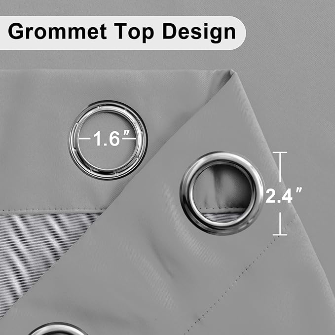 XWZO Full Shading Blackout Curtains 84 Inches Length with Tiebacks- Heat and Light Blocking Ring Top Window Drapes with Black Liner for Bedroom/Kid's Room, Light Grey, W70 x L84, Set of 2 Panels