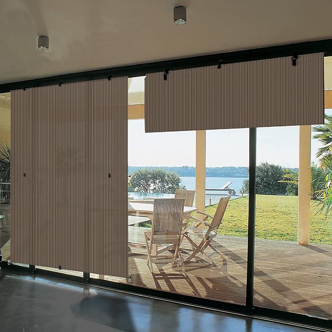 Bynbbur 5'W x 5'H Outdoor Patio Shades Foldable Roller Blinds, 220 GSM Sun Shade Roll Up Porch Screens Exterior Shade Cloth for Deck Pergola Backyard, Brown