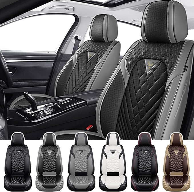 Truck Seat Covers for GMC Sierra 2500 2007-2026, Waterproof Premium Leather Full Coverage Car Seat Cover, Muscle Sport Style Auto Interior Seat Cover Sets (Front Set/Gray Black)