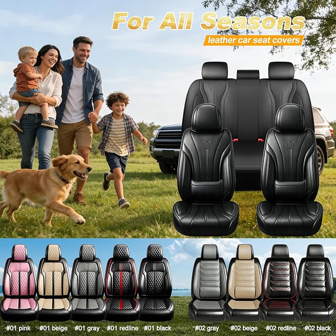 Fit Colorado Car Seat Covers (Front Pair) for Select Chevy/Chevrolet Colorado 2015-2026 - Premium Full Coverage Leather, Waterproof & All Weather Seat Cushion Protector, Black