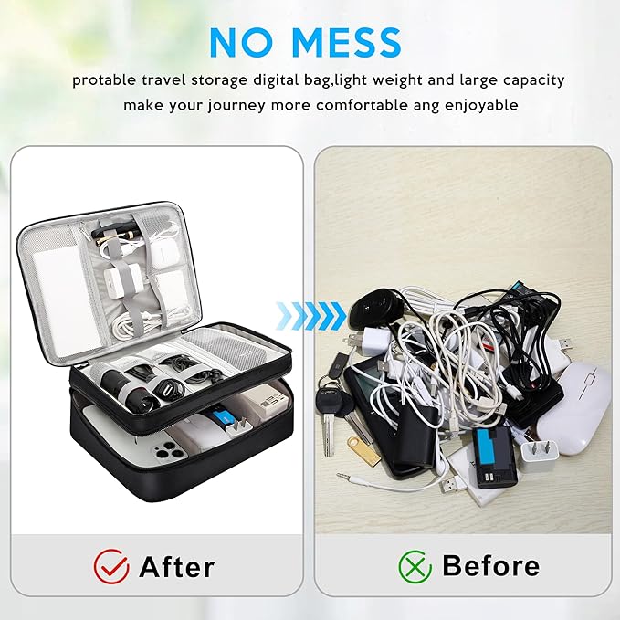 CILLA Electronic Organizer Travel Case, Travel Cord Organizer Case Portable Waterproof Cable Organizer Bag for Charger, Cord, USB, Power Bank, Earphone