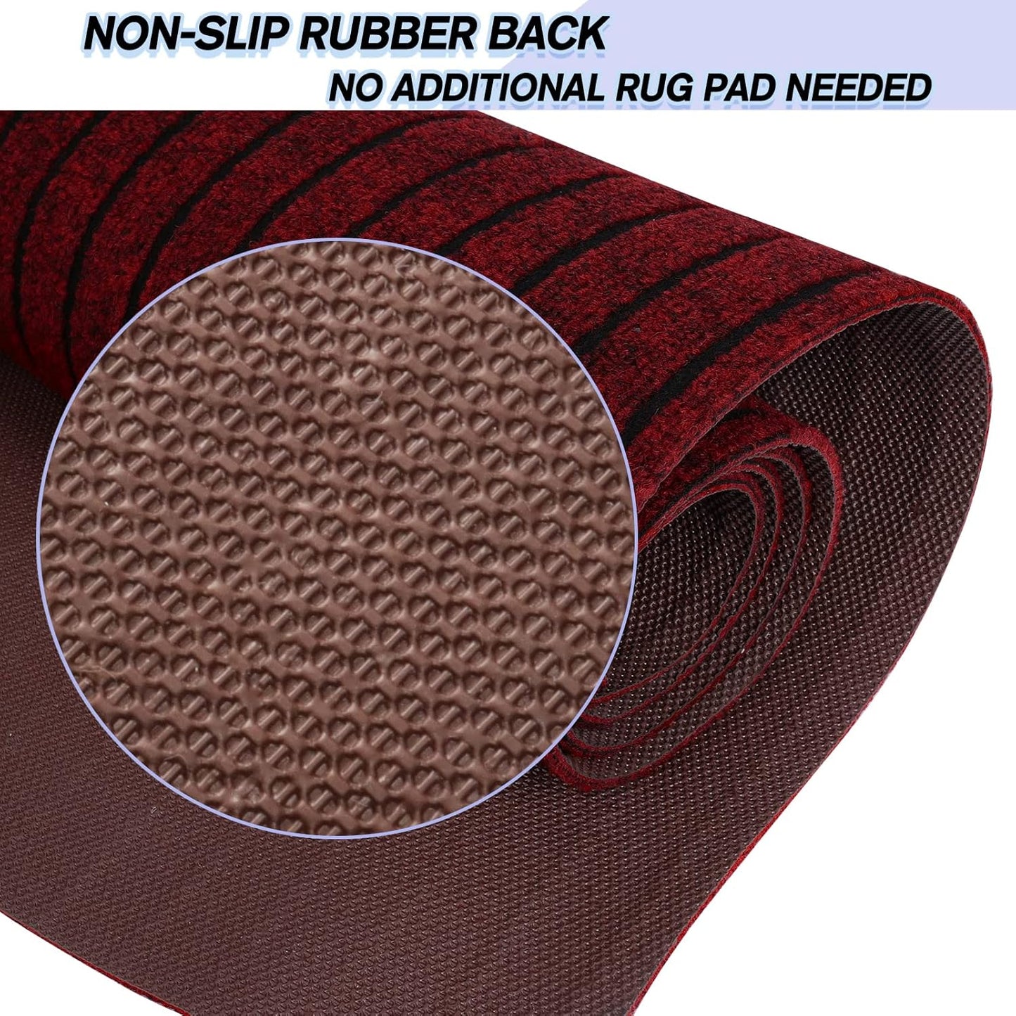 Custom Size Backed Non-Slip Area Rugs Runner, Easy Clean, Waterproof Runner Rugs for Hallway Entryway, Kitchen, Laundry, 3FT x 10FT, Red Stripe