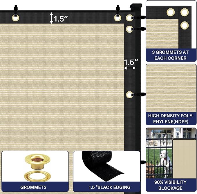 Windscreen4less Privacy Fence Screen Heavy Duty Windscreen Fencing Mesh Fabric Shade Net Cover with Brass Grommtes for Outdoor Wall Garden Yard Pool Deck, 8'x286' Beige