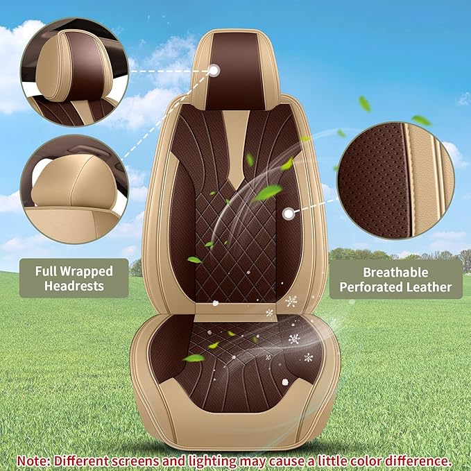 Breathable Car Seat Covers for Subaru Impreza 2025 2024 2023 2022 2021 2020 2019 2018 2017 2016 2015 2014 2013 2012, Perforated Leather Full Set 5 Seats, for Subaru Impreza Accessories (Beige&Brown)