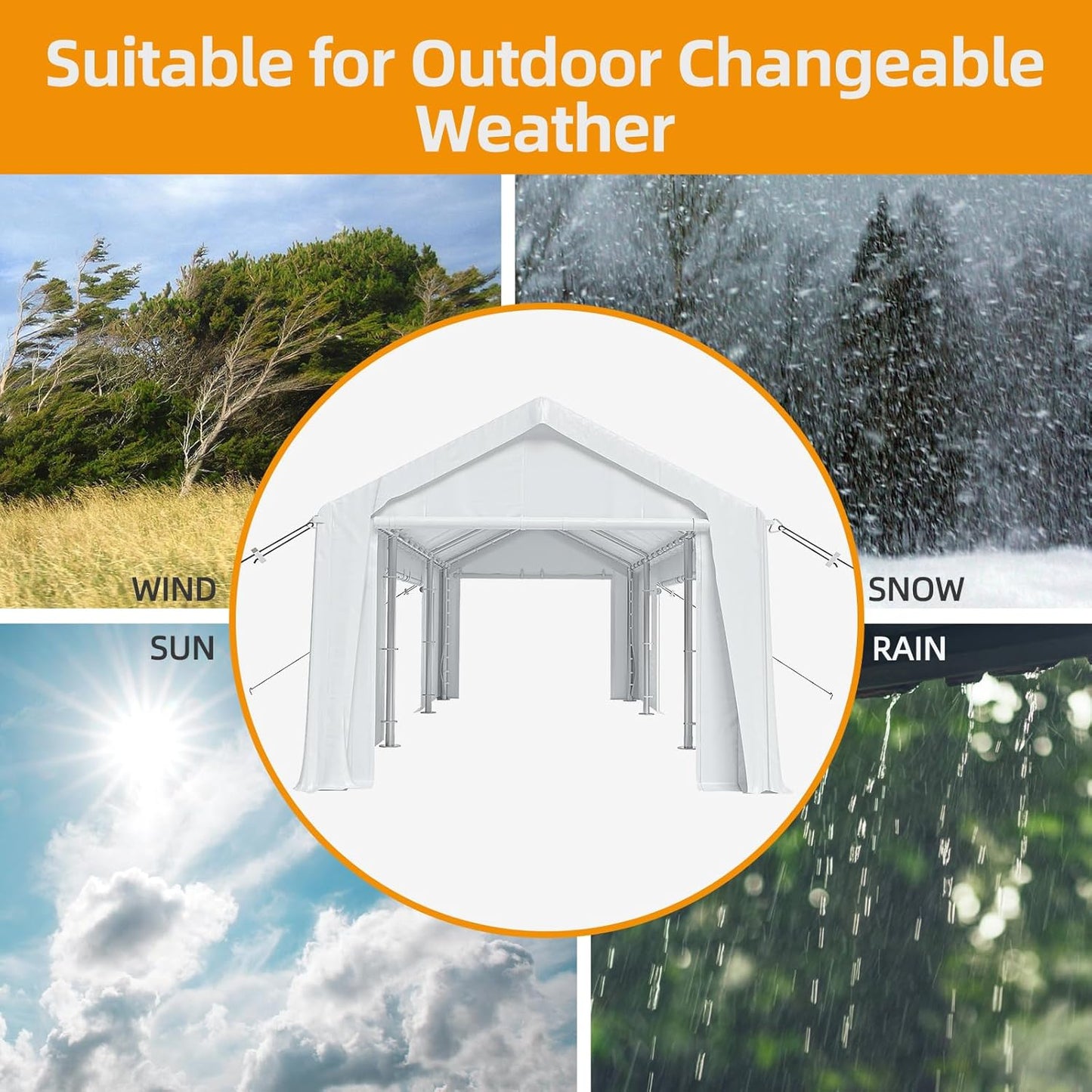 10x20ft Heavy Duty Carport Outdoor Canopy Portable Garage with 4 Doors & 4 Windows Waterproof UV Resistant Storage Shelter with Removable Sidewalls for Car Truck Boat, White