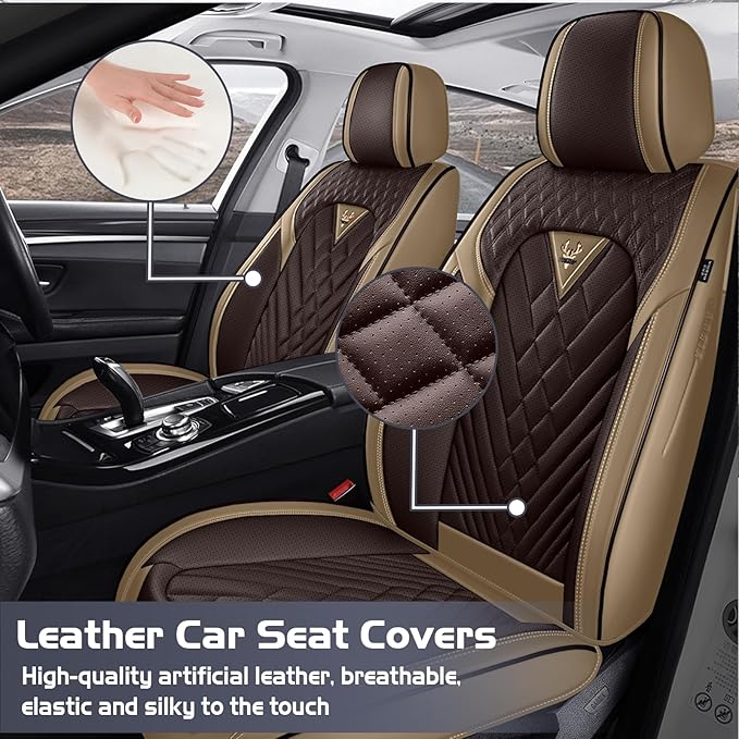 Truck Seat Covers for GMC Sierra 1500 2007-2026, Waterproof Premium Leather Full Coverage Car Seat Cover, Muscle Sport Style Auto Interior Seat Cover Sets (Front Set/Brown Coffee)