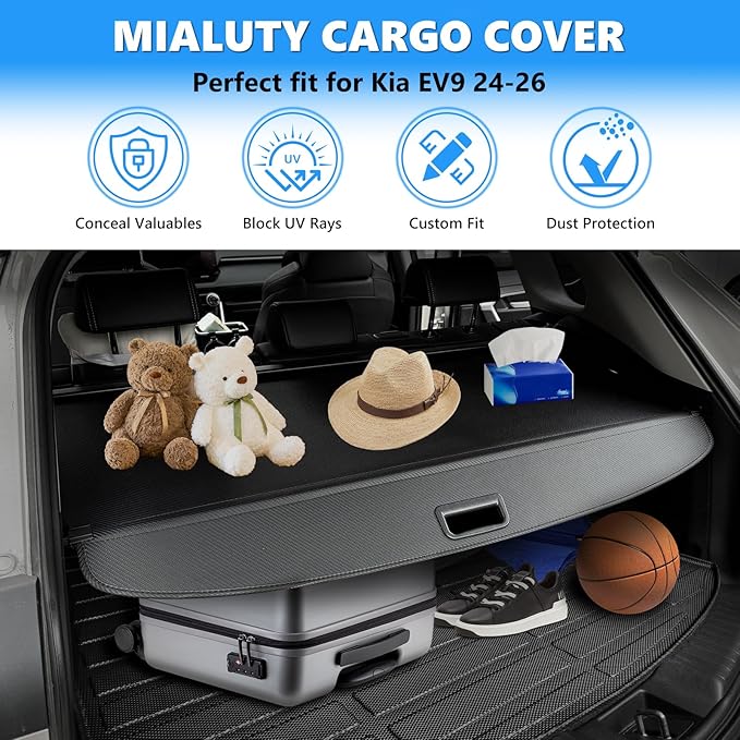 MIALUTY® Cargo Cover for 2024 2025 2026 Kia EV9 Retractable Trunk Cover EV9 Accessories Anti-Peeping Anti-Theft Privacy Screen,Trunk Luggage Shield Shade Carbon Fiber Texture