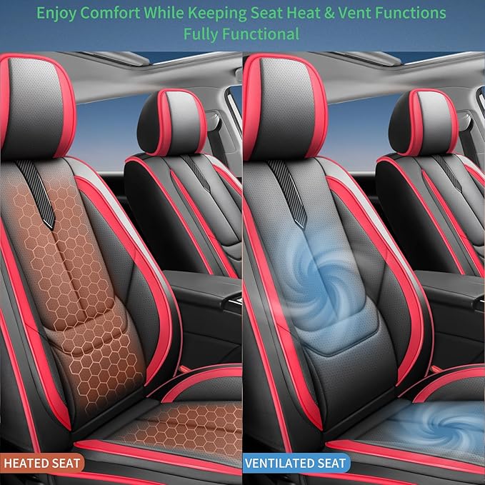 Fit Prologue Car Seat Covers for Honda Prologue 2024 2025 2026-Upgraded Premium Waterproof & Breathable Leather,Airbag Compatible,All-Weather Seat Cushion Protector,Full Set,Black-Red