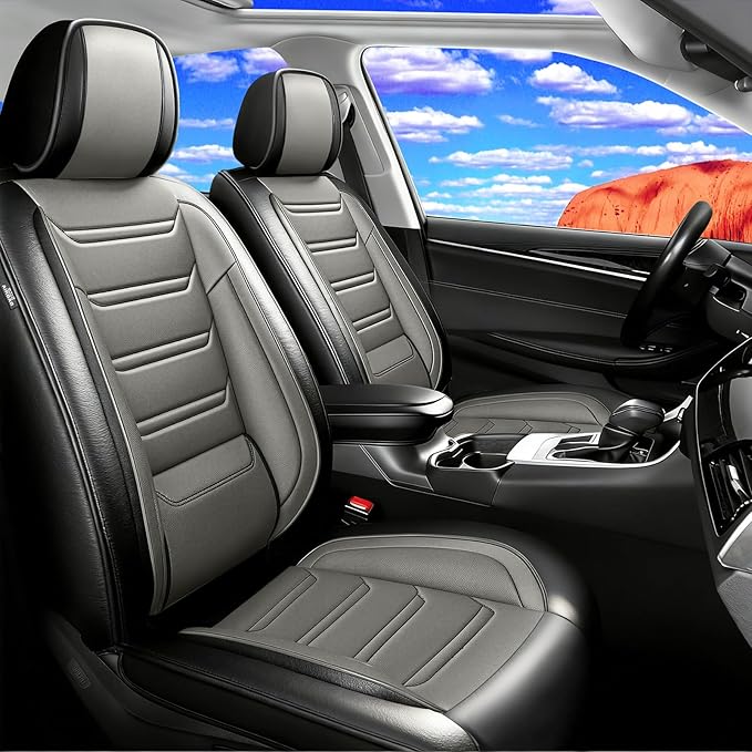 Fit Insight Car Seat Covers for Honda Insight 2010-2022 Premium Leather, Airbag Compatible, Scratch-Resistant, Waterproof All Weather Seat Protector, Airbag Compatible, Front Pair Black+Gray