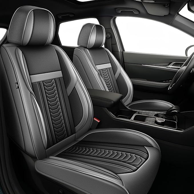 TTX LIGHTING for Ford Mustang 2007-2022 Seat Covers: Waterproof Leather Seat Protector with Airbag Compatible (2 Front Seats,Black&Gray)