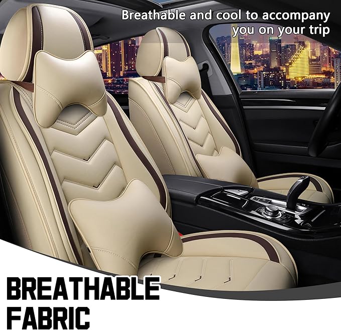 CTDS Car Seat Covers for Ford F-150 2000-2026, Stylish Sport Seat Cover, Premium Nappa Leather Car Seat Cover. Automobile Seat Covers Sets.(Luxury 2 Seats/Beige)