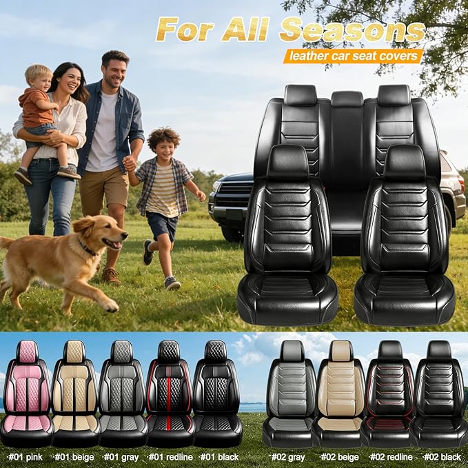 Fit Equinox Car Seat Covers for Select Chevrolet/Chevy Equinox 2007-2026 - Premium Full Coverage Leather, Airbag Compatible, Waterproof & All Weather Seat Cushion Protector, Full Set, Black