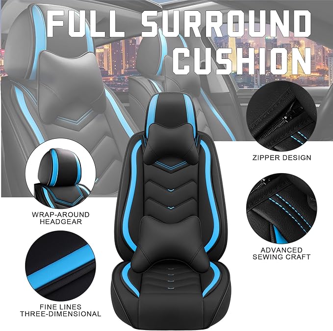CTDS Car Seat Covers for Chevy Malibu 2000-2026, Stylish Sport Seat Cover, Premium Nappa Leather Car Seat Cover. Automobile Seat Covers Sets.(Luxury 5 Seats/Black Blue)